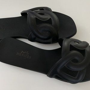 Hermes Rubber Aloha Sandals 35 Black